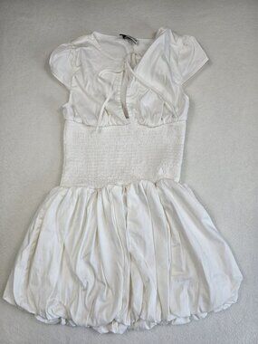 Princess Polly White Cotton Mini Dress US 6 UK 10 EU 38 Ruching Capped Sleeves